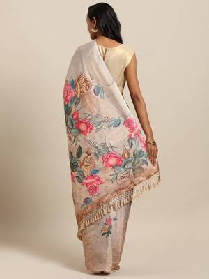 cream woven art silk saree with blouse 2