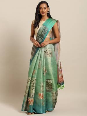 dark-green woven art silk saree with blouse 1