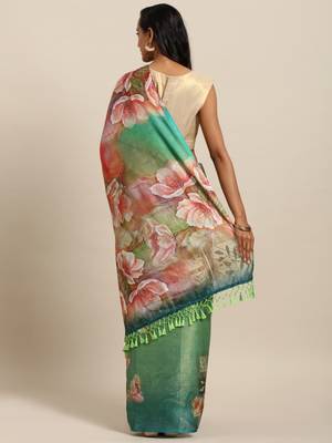 dark-green woven art silk saree with blouse 2