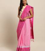 Pink printed linen saree with blouse