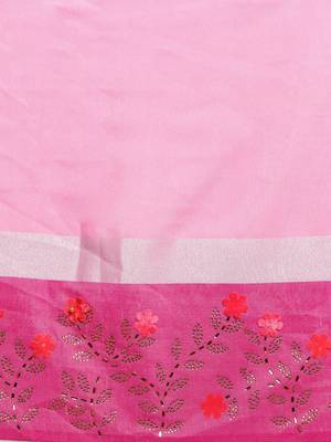 Pink printed linen saree with blouse 3