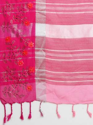 Pink printed linen saree with blouse 4