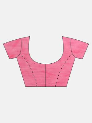 Pink printed linen saree with blouse 5
