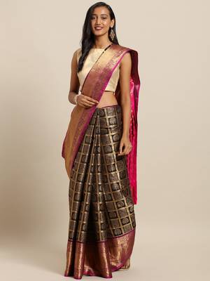 black woven cotton saree with blouse 1