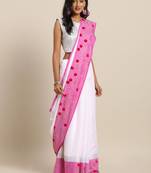 White printed linen saree with blouse
