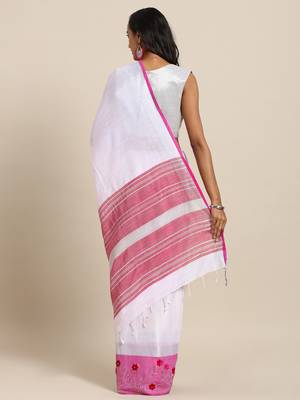 White printed linen saree with blouse 2