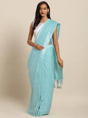 light-blue woven silk blend saree with blouse 1