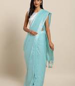 light-blue woven silk blend saree with blouse