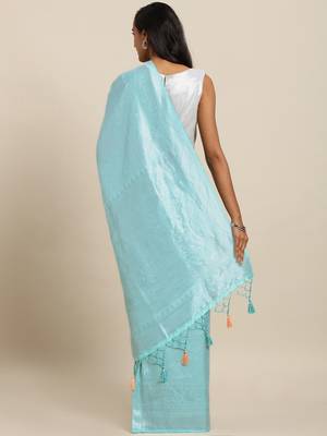 light-blue woven silk blend saree with blouse 2