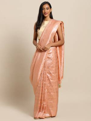 peach woven silk blend saree with blouse 1