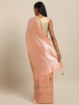 peach woven silk blend saree with blouse 2