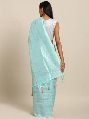 light-blue woven silk blend saree with blouse 2
