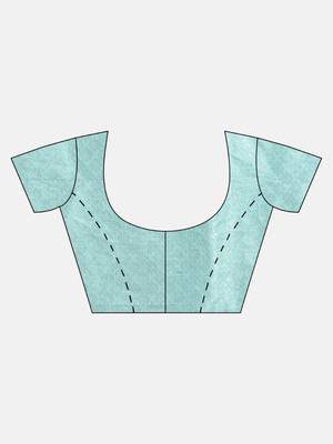 light-blue woven silk blend saree with blouse 5