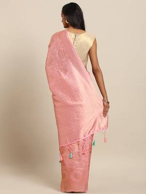 pink woven silk blend saree with blouse 2