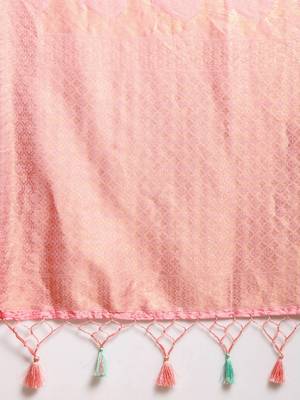 pink woven silk blend saree with blouse 4