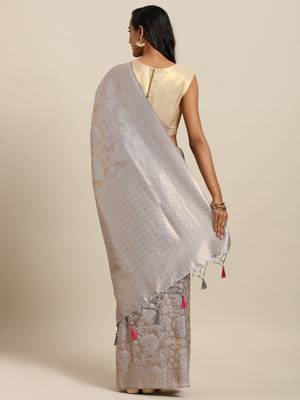 grey woven silk blend saree with blouse 2