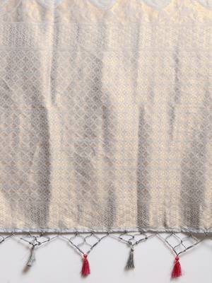 grey woven silk blend saree with blouse 4