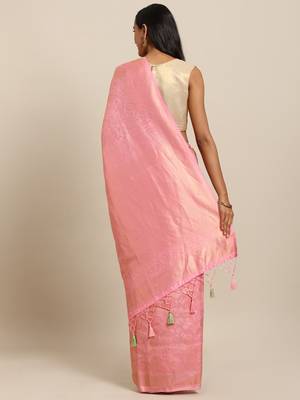 pink woven silk blend saree with blouse 2