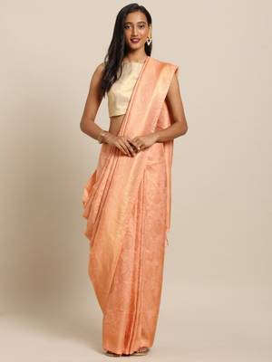 peach woven silk blend saree with blouse 1