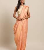peach woven silk blend saree with blouse