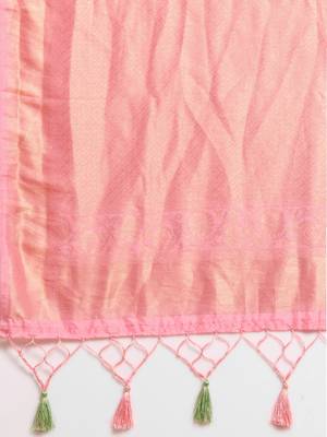 pink woven silk blend saree with blouse 4