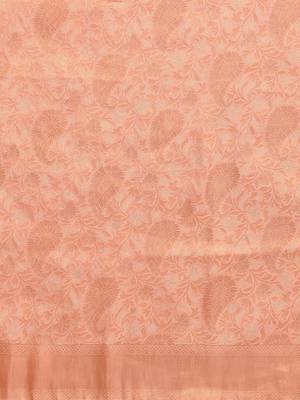 peach woven silk blend saree with blouse 3
