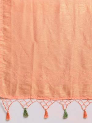 peach woven silk blend saree with blouse 4