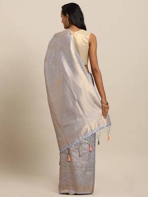 grey woven silk blend saree with blouse 2