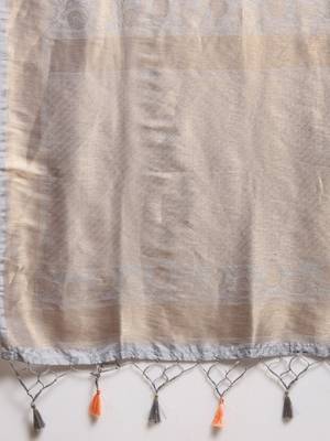 grey woven silk blend saree with blouse 3