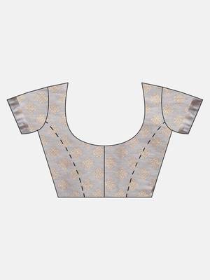 grey woven silk blend saree with blouse 5