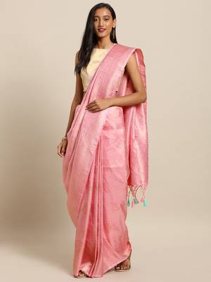 pink woven silk blend saree with blouse 1