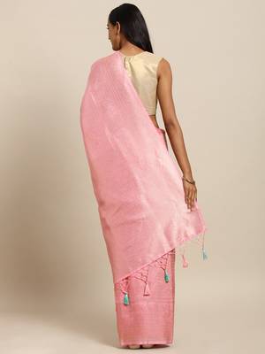 pink woven silk blend saree with blouse 2