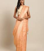 peach woven silk blend saree with blouse