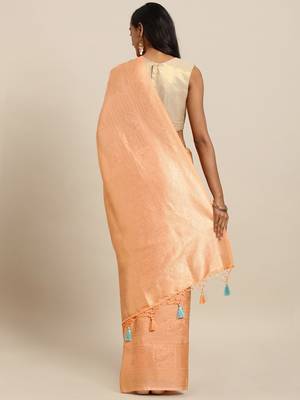 peach woven silk blend saree with blouse 2