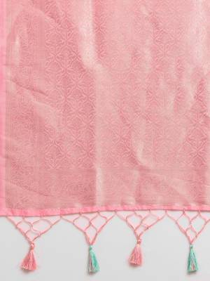 pink woven silk blend saree with blouse 4