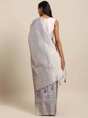 grey woven silk blend saree with blouse 2