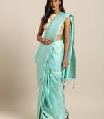 light-blue woven silk blend saree with blouse