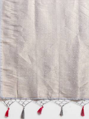 grey woven silk blend saree with blouse 4