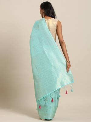 light-blue woven silk blend saree with blouse 2