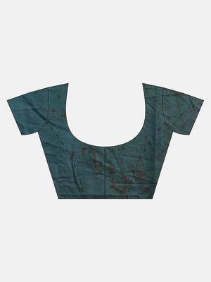 Navy blue printed linen saree with blouse 5