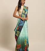Green printed linen saree with blouse
