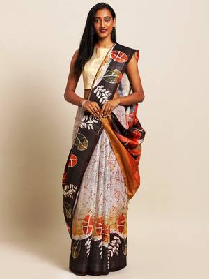 Green printed linen saree with blouse 1