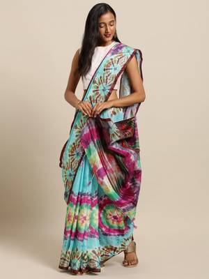 Pink printed linen saree with blouse 1