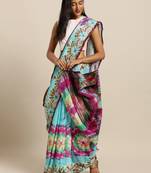 Pink printed linen saree with blouse