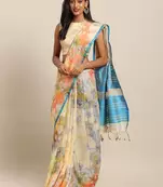 Mustard printed linen saree with blouse