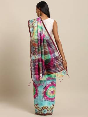 Pink printed linen saree with blouse 2