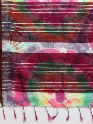 Pink printed linen saree with blouse 4