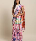 Pink printed linen saree with blouse