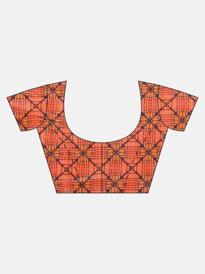 Pink printed linen saree with blouse 5