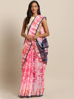 Peach printed linen saree with blouse 1